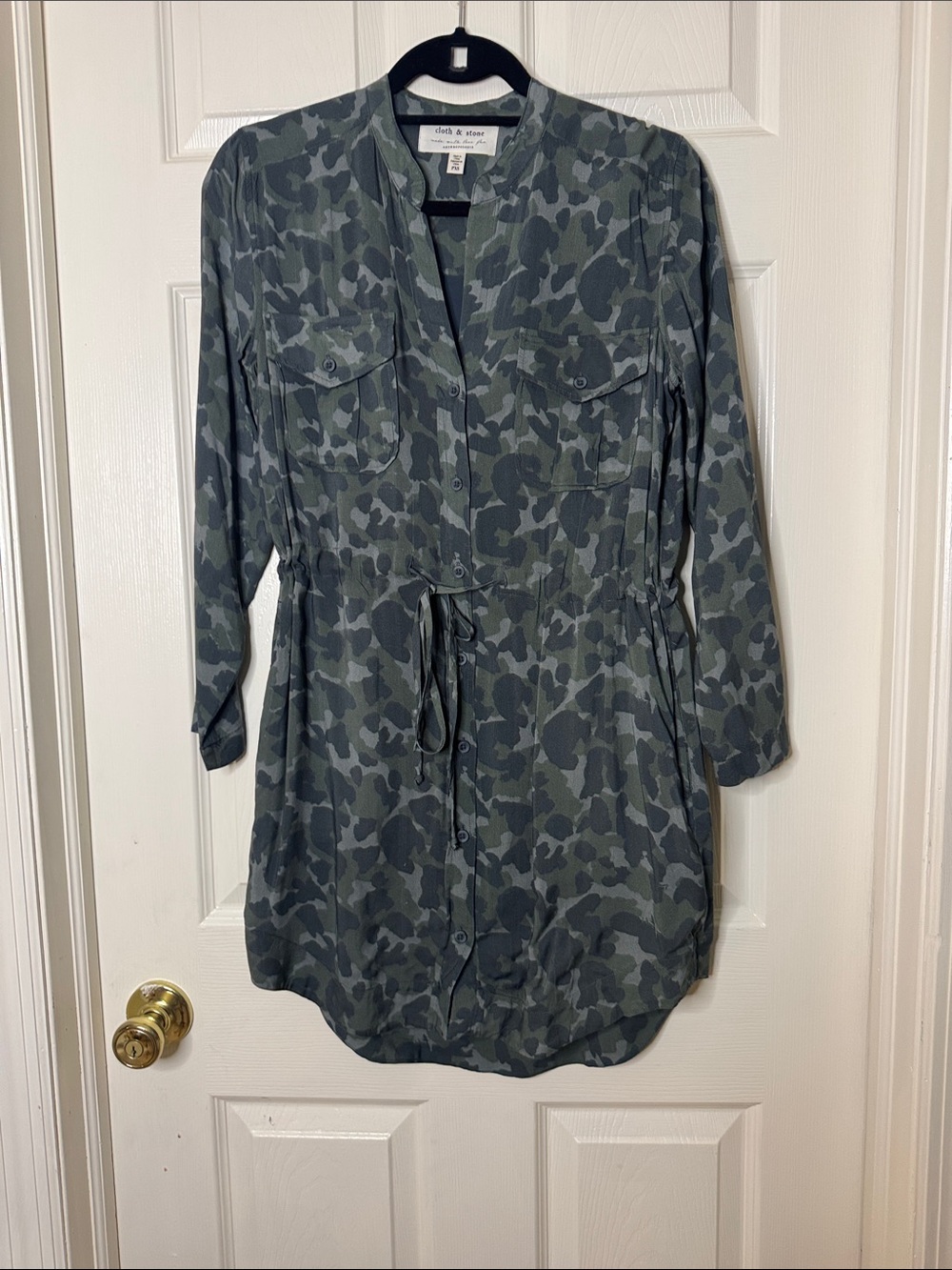 Cloth and Stone  Green Camo Shirt Dress